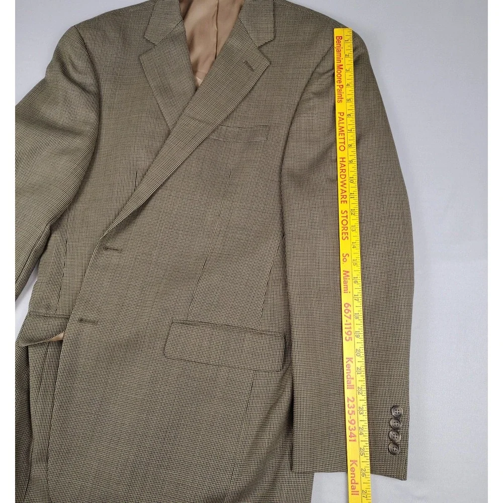 Chaps Sport Coat Mens 44L Brown Tan Check 100% Wool Two Button Blazer Jacket